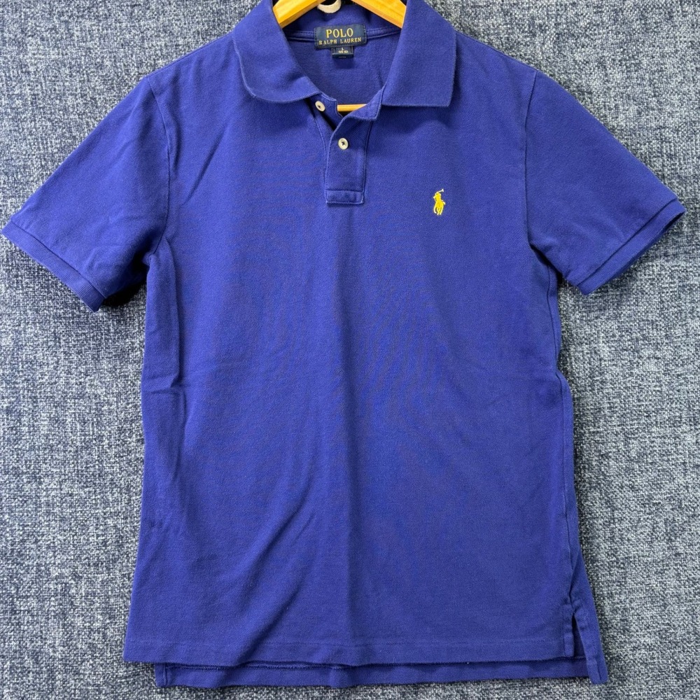 Polo Ralph Lauren Polo Shirt Boys L 14-16 Blue Cotton Classic Yellow Pony Logo